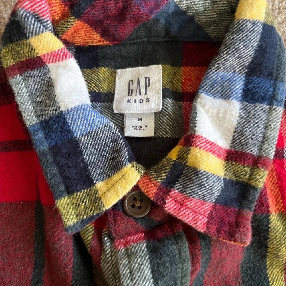 GAP Men's Red, Yellow & Navy Plaid Button-Down Shirt